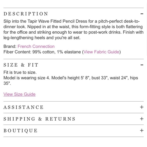 French Connection Tapir Wave Fitted Pencil Dress Sz 6 - Picture 2 of 8